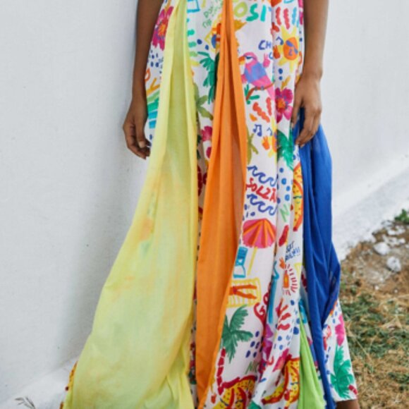 FARM Rio Good Vibes Maxi Dress NWT White Colorful Print Adjustable Straps Size L - Picture 2 of 3